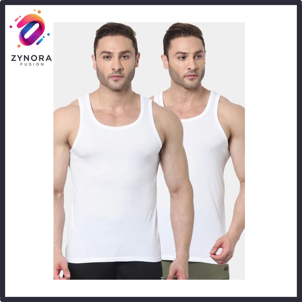 Premium Sleeveless White Vest For Men - Pack of 2